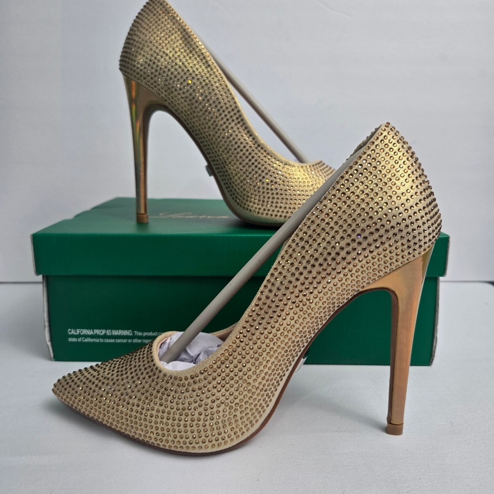 Lauren Lorraine Dori Pump Heels Bronze Gold Rhinestone Pointed Toe    Sz 6.5 New